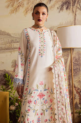 MAHNUR - 3PC DHANAK EMBROIDERED SHIRT WITH TWILL PRINTED SHAWL AND TROUSER - HZU2532